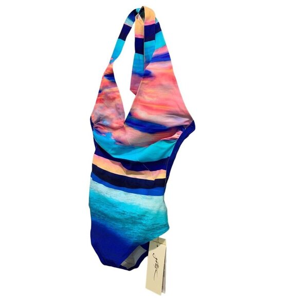 Size 6 Gottex Women's Halter Style New Sunrise Swimsuit Blue Pink - Picture 3 of 8